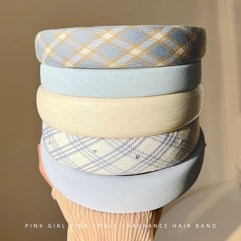 Băng đô cài tóc xốp màu xanh dương phong cách Hàn Quốc thời trang nữ