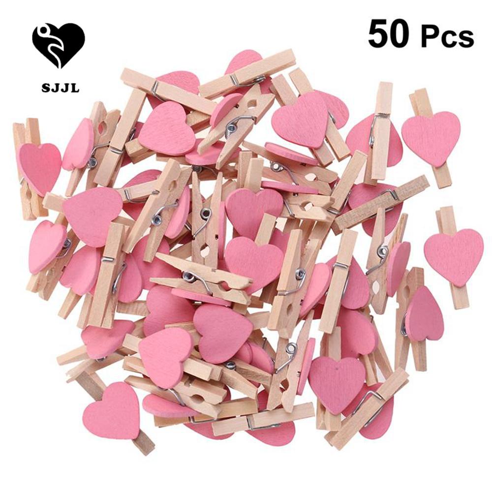Set 50 Kẹp Gỗ Hình Trái Tim Dùng Treo Ảnh Trang Trí Tiệc DIY