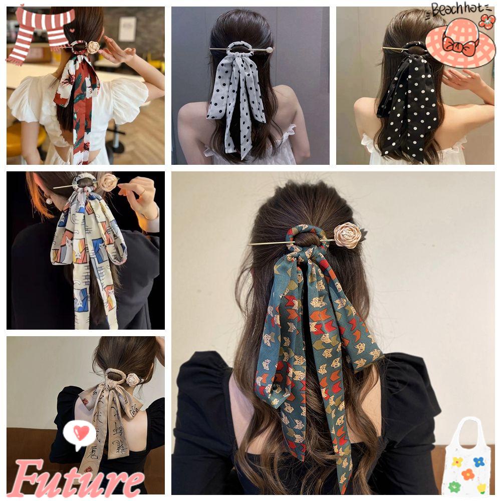 Kẹp Tóc Đuôi Ngựa Bằng Lụa Phong Cách Vintage Hợp Thời Trang Giá Đỡ