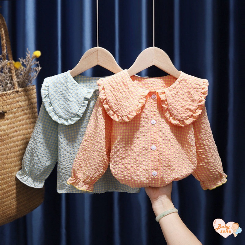 Áo Sơ Mi Cotton Tay Dài Cổ Búp Bê Phong Cách Phương Tây Cho Bé Gái
