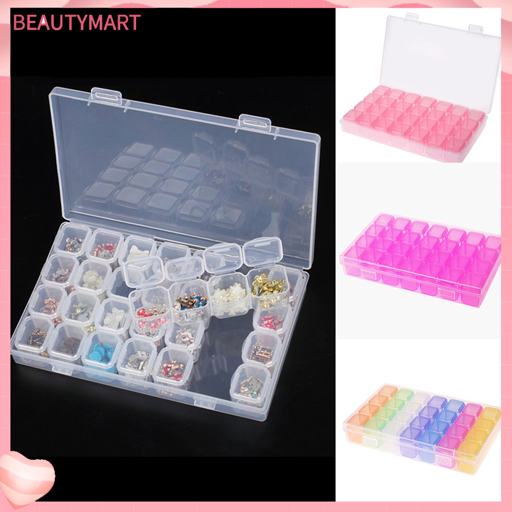 Hộp Đựng Phụ Kiện Trang Trí Móng Tay 28 Ngăn Trong Suốt Tiện Dụng Ốp