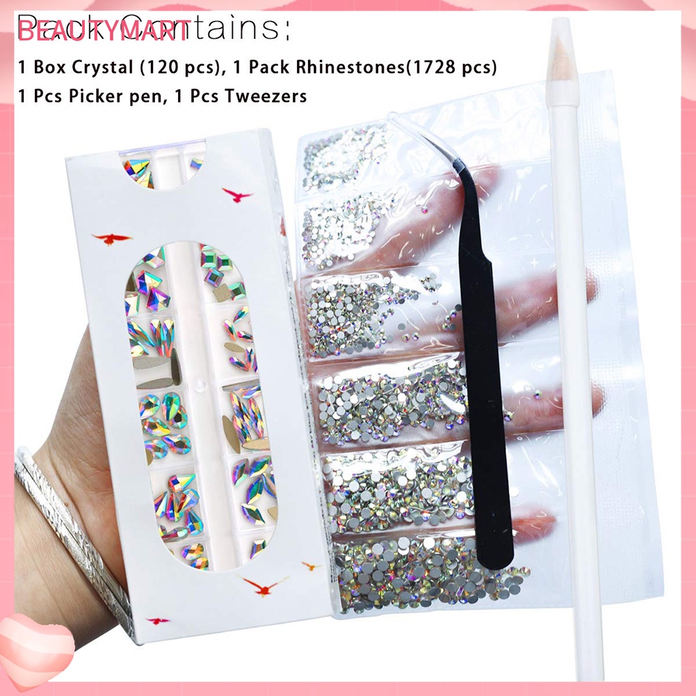 Bộ Đá Pha Lê Nhiều Hình Dạng Kèm Nhíp Gắp Trang Trí Móng Tay Nghệ Thuật