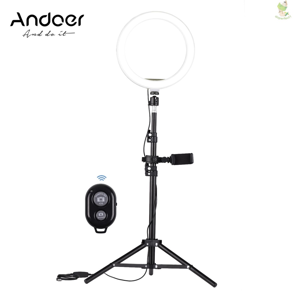 Andoer 10 Inch LED Video Ring Light Photography Lamp 3 Lighting Modes 3200-5600K Dimmable USB Powered with Phone Holder    Came-6.5