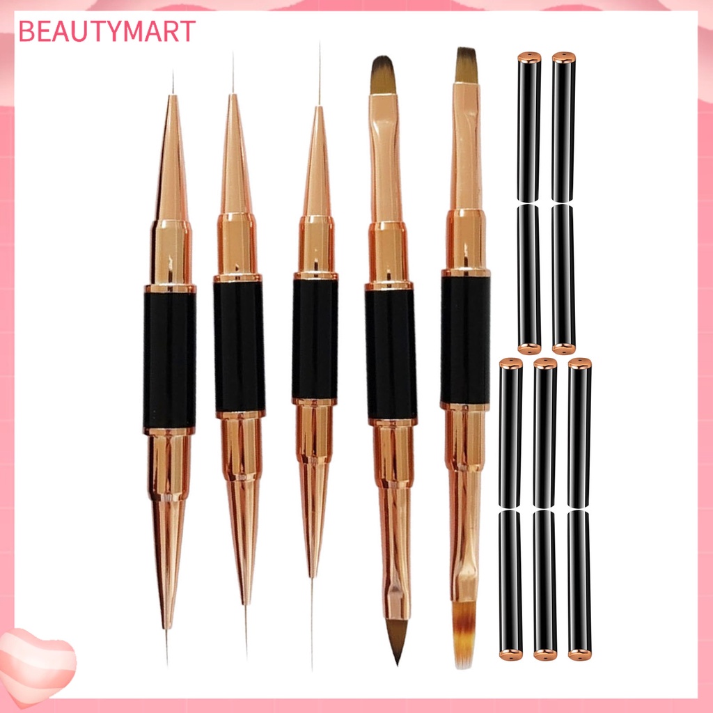 Set 5 Cọ Vẽ Móng Nghệ Thuật Hai Đầu Lông Mềm Mại Màu Vàng Hồng DIY