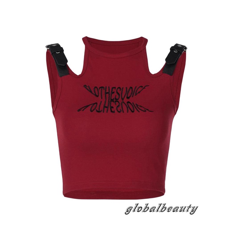 Áo Croptop Không Tay Thêu Chữ Phong Cách Mùa Hè Cho Nữ