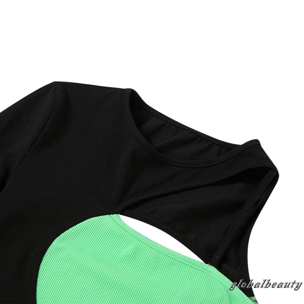 Áo Thun Dài Tay Lệch Vai Màu Sắc Tương Phản Dành Cho Nữ