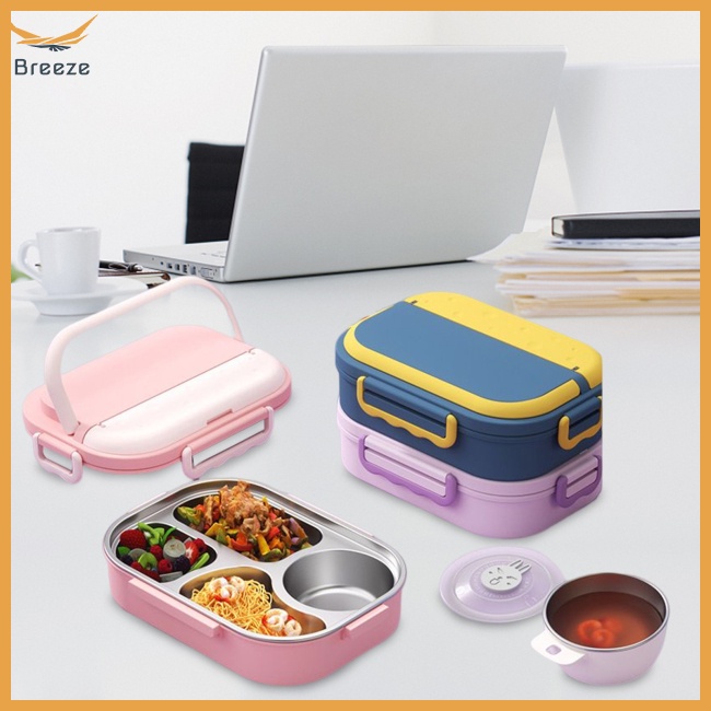 Hộp Đựng Thức Ăn Chia Ngăn Bằng Thép Không Gỉ Tiện Dụng Cho Học Sinh