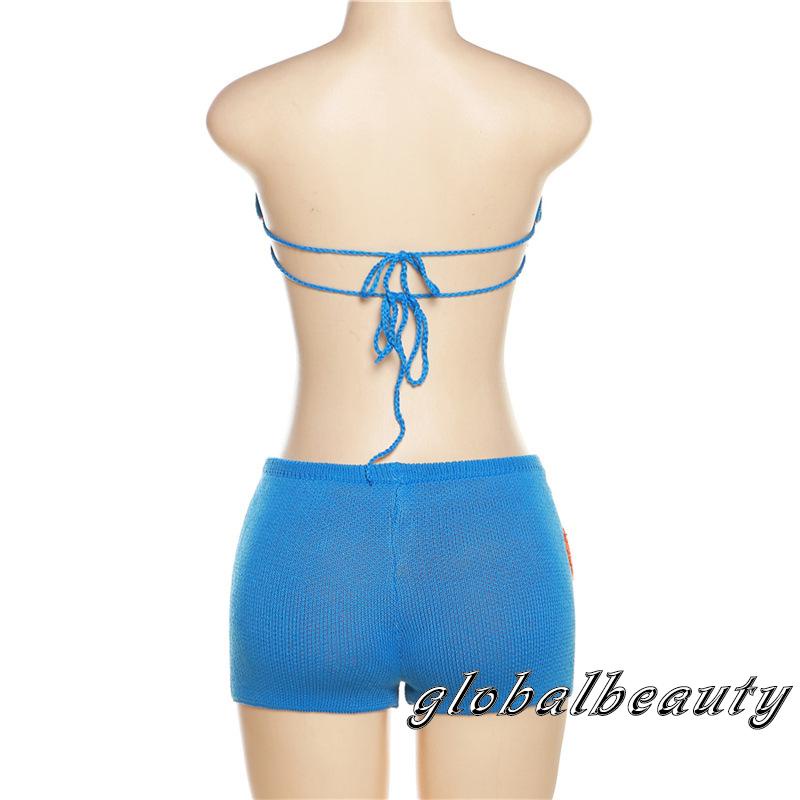 Bộ Trang Phục 2 Mảnh Áo Ống Không Tay + Quần Short Dệt Kim Eo Thấp Thời Trang Mùa Hè Cho Nữ