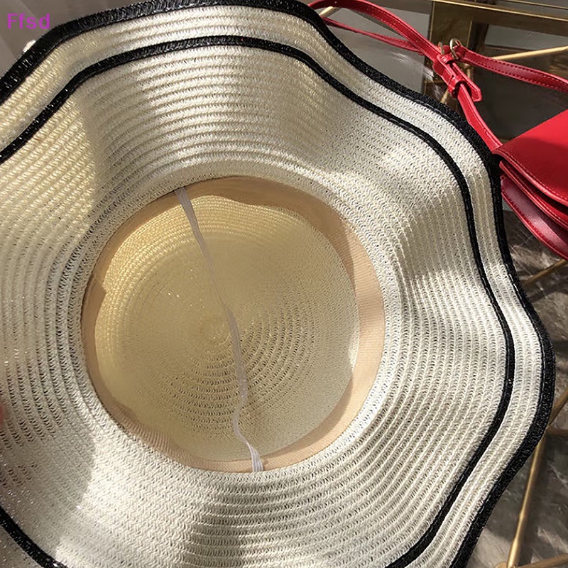 {Ffsd} Hàng Bán Chạy Mũ Rơm Chống Nắng Đi Biển Mùa Hè Ngoài Trời Phối Nơ Gợn Sóng Đôi Thời Trang Thường Ngày Cần Thiết