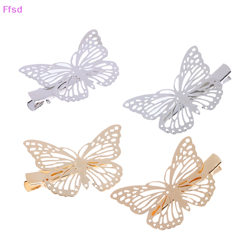 {Ffsd} Bộ 2 Kẹp Tóc Hình Bướm Rỗng Bằng Kim Loại Thanh Lịch Thời Trang Cho Nữ