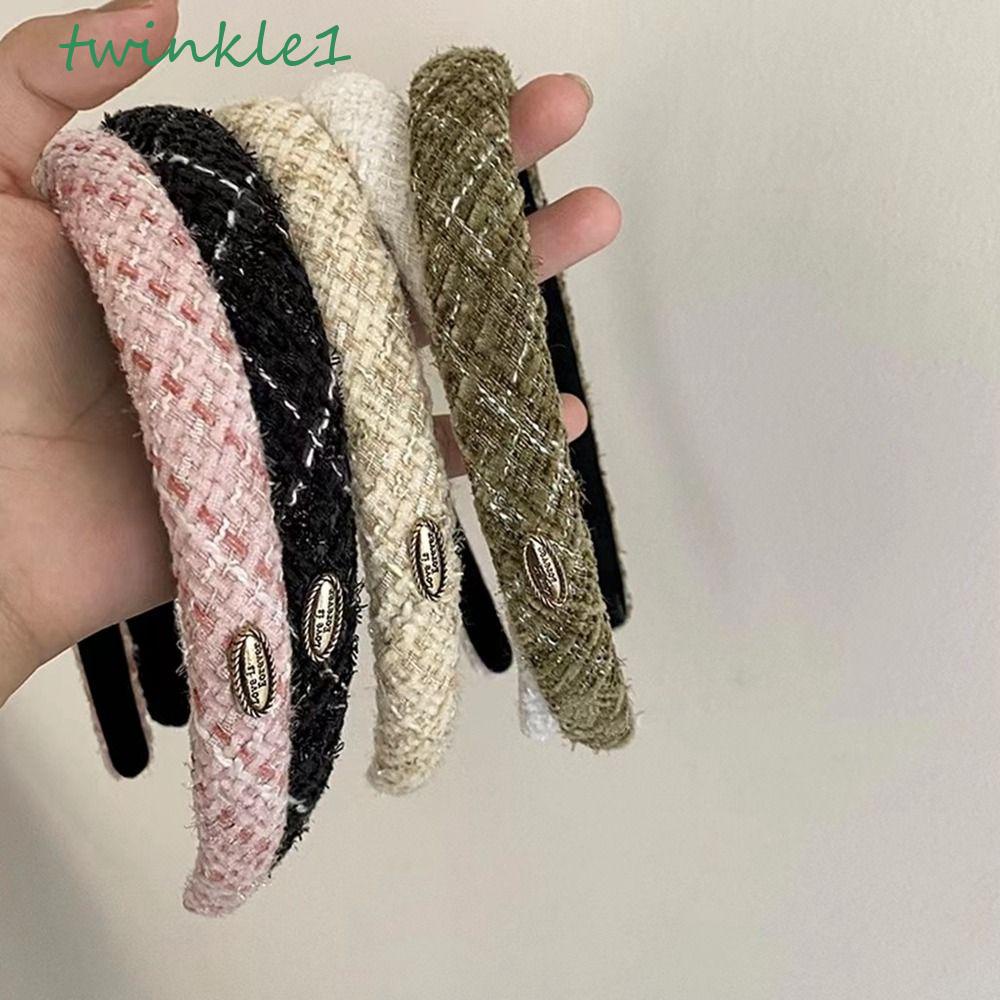 Băng đô cài tóc rửa mặt Vải Tweed Kim Loại Lấp Lánh Dễ Thương Phong Cách Hàn Quốc Cho Nữ