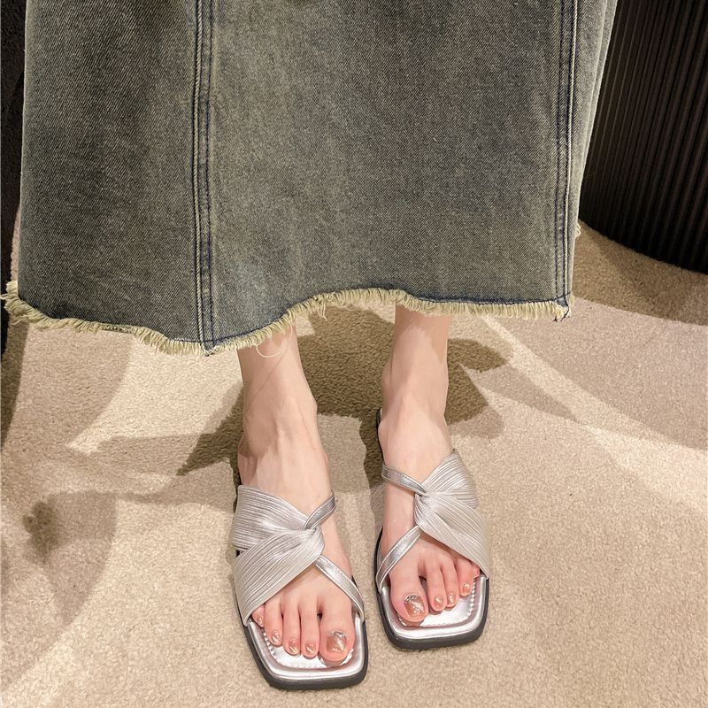 Dép Sandal Đế Bằng Mũi Vuông Phong Cách Pháp Thời Trang Mùa Hè Hàng Mới 2023 Dành Cho Bạn Nữ