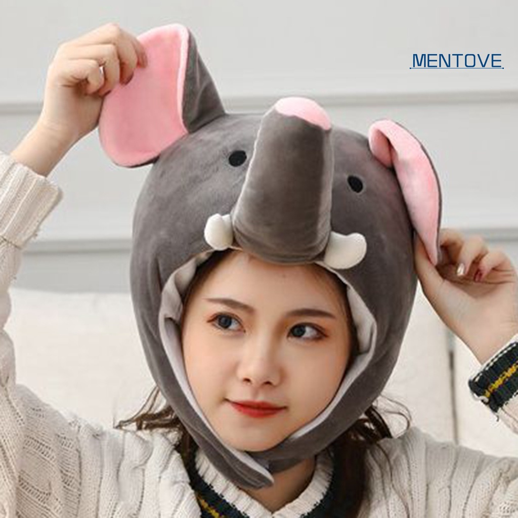 Mũ Trùm Đầu Nhồi Bông Mềm Mại Hình Chú Voi Hoạt Hình Hóa Trang Mùa Đông