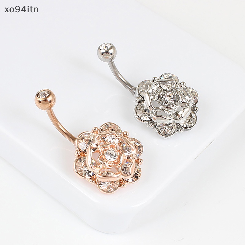 Khuyên Rốn Bằng Thép Không Gỉ Hình Hoa Đính Đá Quyến Rũ