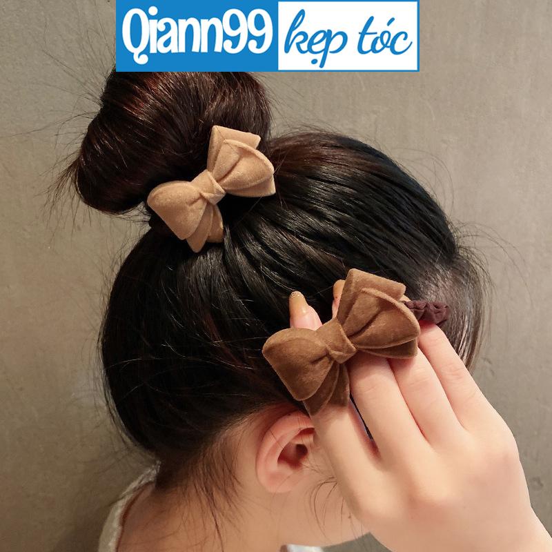 ❤️Dây buộc tóc cao su co giãn đính nơ 3D kaki thời trang phong cách Hàn Quốc cho nữ