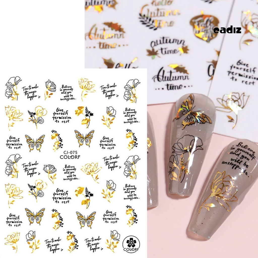 Set 2 Tờ Nhãn Dán Móng Tay Tự Dính Không Phai Màu Không Dính Hình Lá Phong / Bướm / Lá Phong Dành Cho Salon