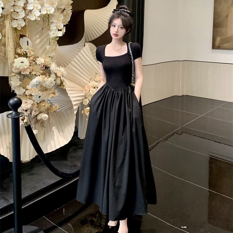 COZOK Đầm Tay Ngắn Cổ Vuông Thiết Kế Đơn Giản Thời Trang