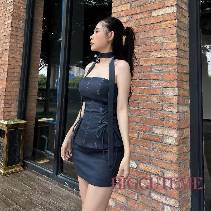 Bộ Trang Phục 3 Món Gồm Áo Ống Dây Chéo + Chân Váy Mini + Khăn Choàng Cổ Thời Trang Cho Nữ