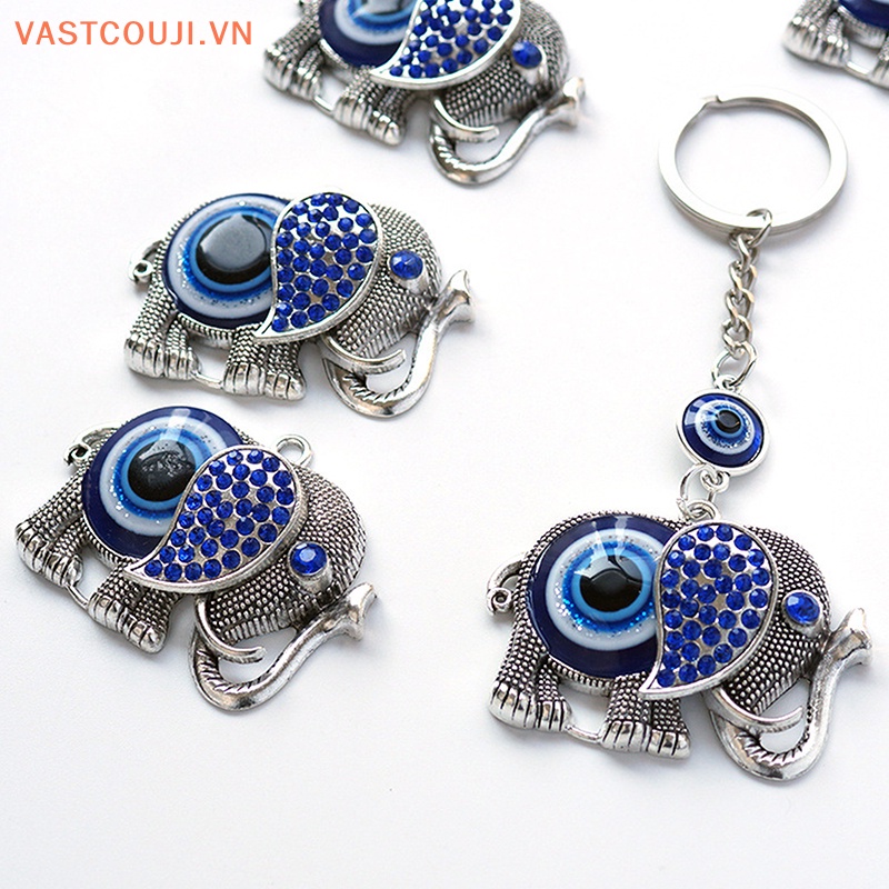 Móc Khóa Hình Voi Mắt Xanh Lam Đính Đá Kim Cương Giả Sáng Tạo Trang Trí Xe Hơi Cho Nam Và Nữ