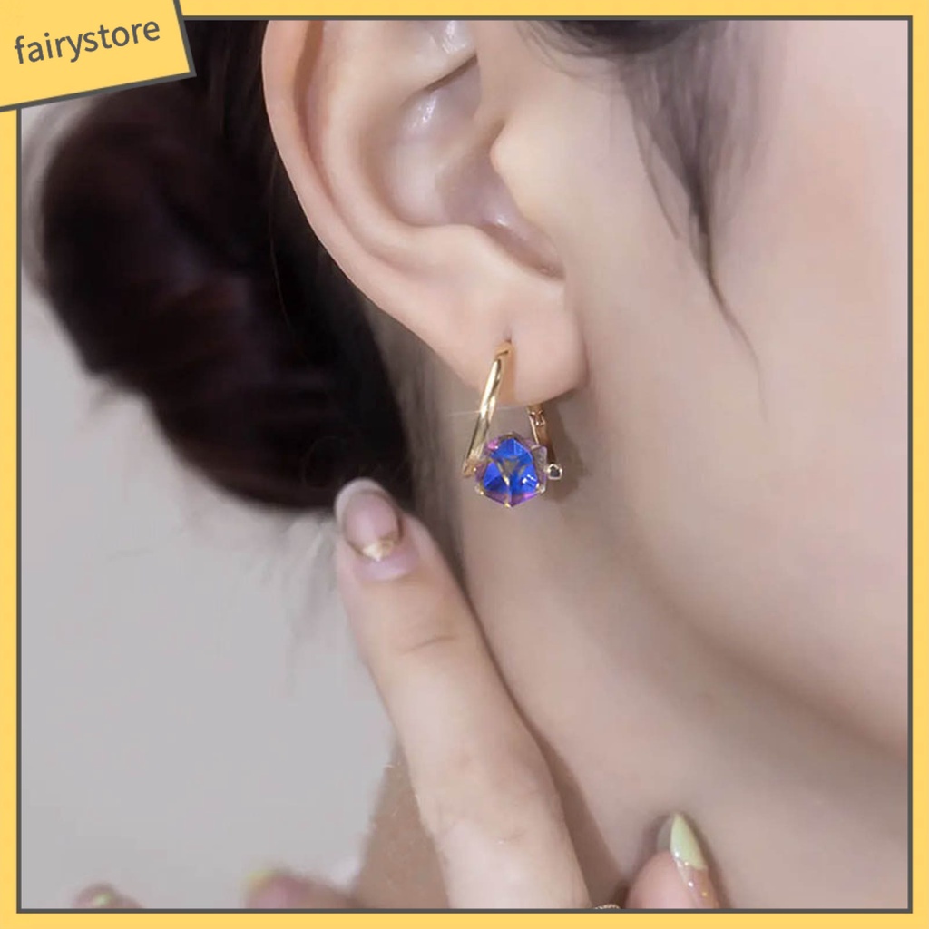1 Đôi Bông Tai Hình Học Dáng Dài Mạ Điện Màu Xanh Dương Đính Pha Lê Thời Trang Cho Nữ