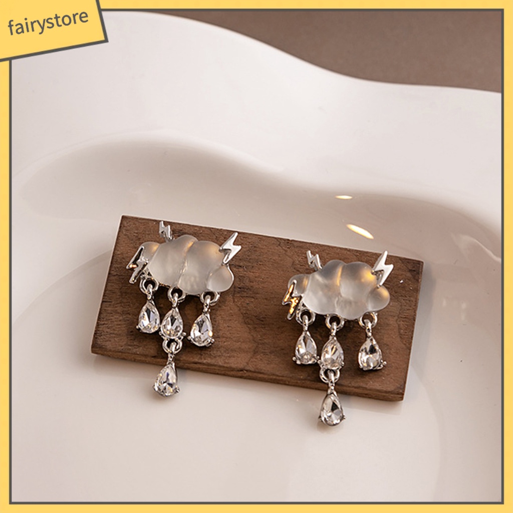 1 Đôi Bông Tai Hình Đám Mây Mưa Đính Pha Lê Giả Thời Trang