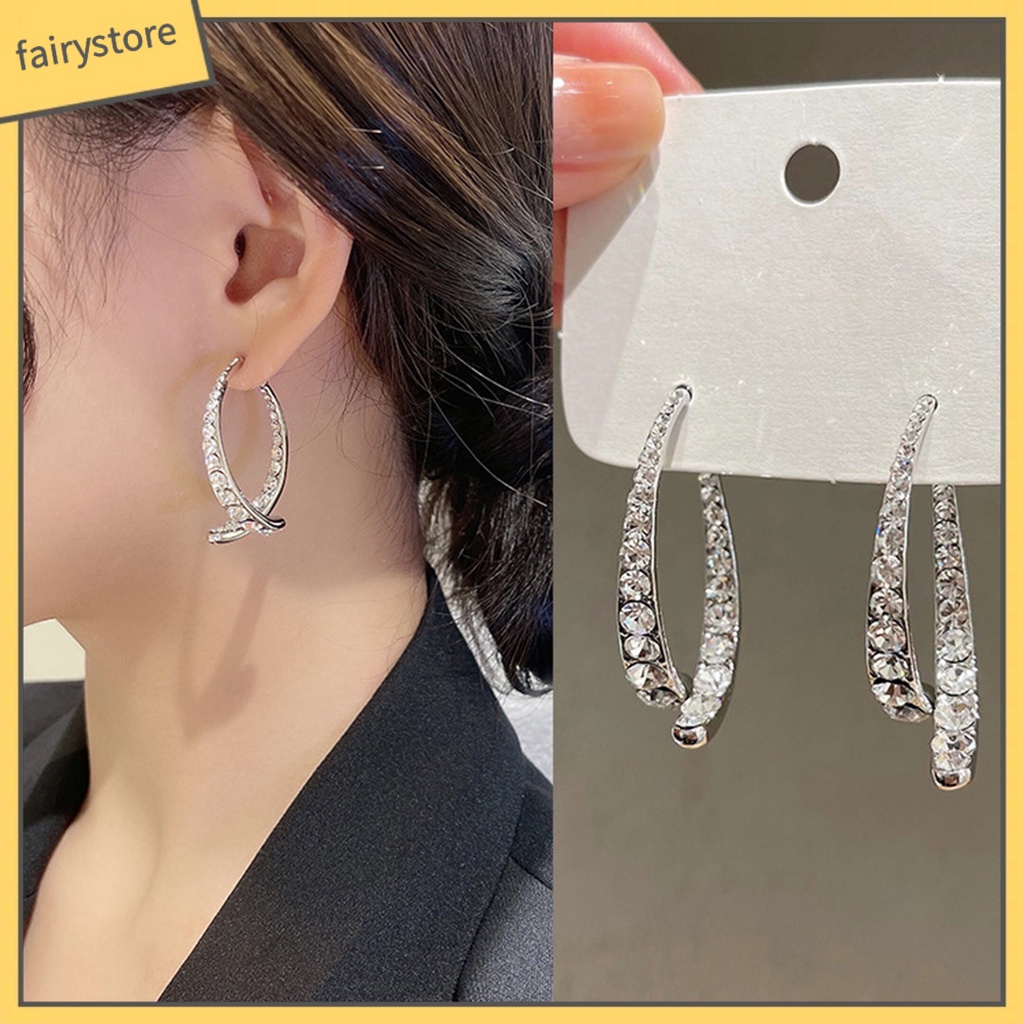 [FRO] 1 Đôi Bông Tai Đính Đá Zircon Kiểu Đuôi Cá Thanh Lịch Lãng Mạn Cho Nữ