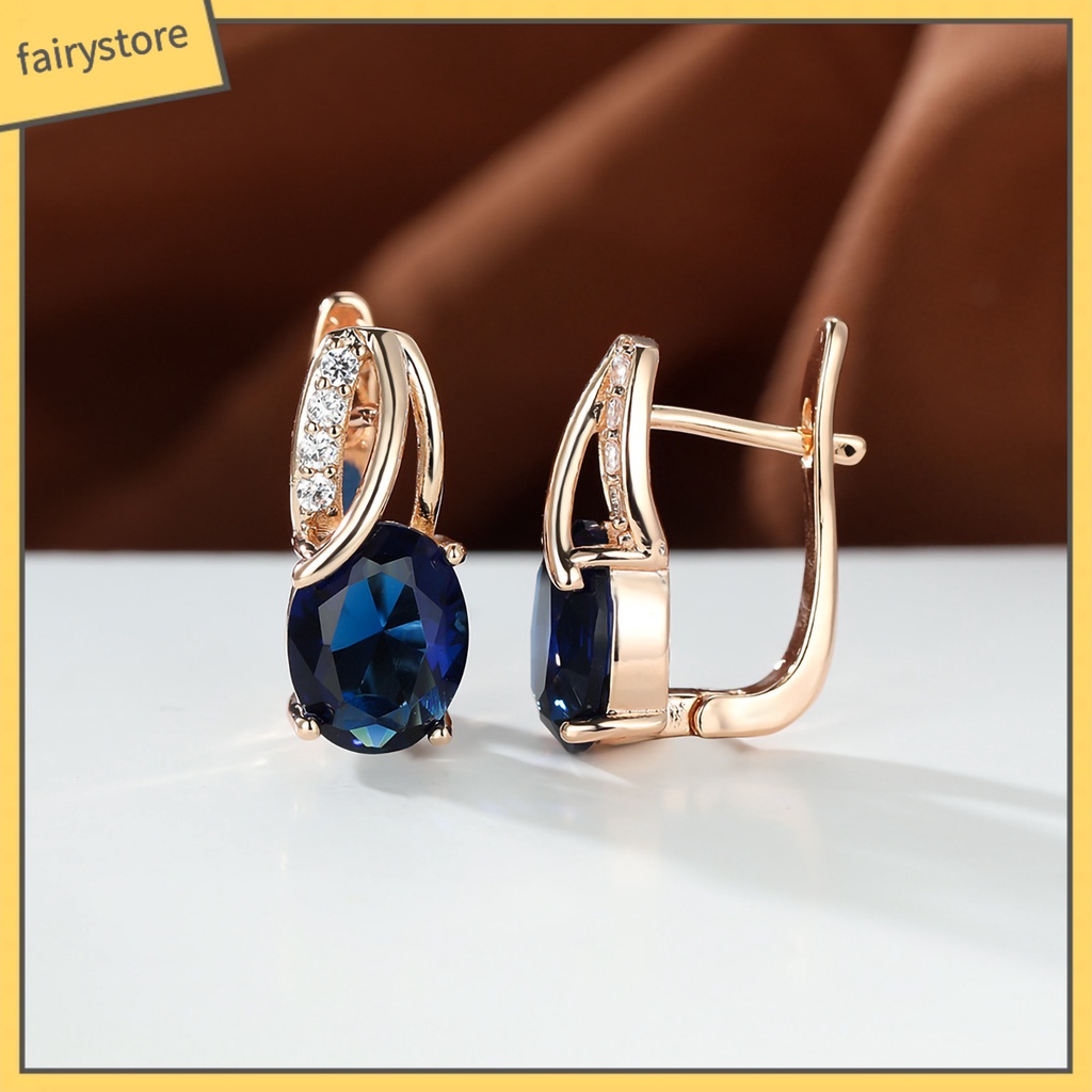 1 Đôi Bông Tai Hình Oval Đính Đá Zircon Sáng Lấp Lánh Dành Cho Nữ