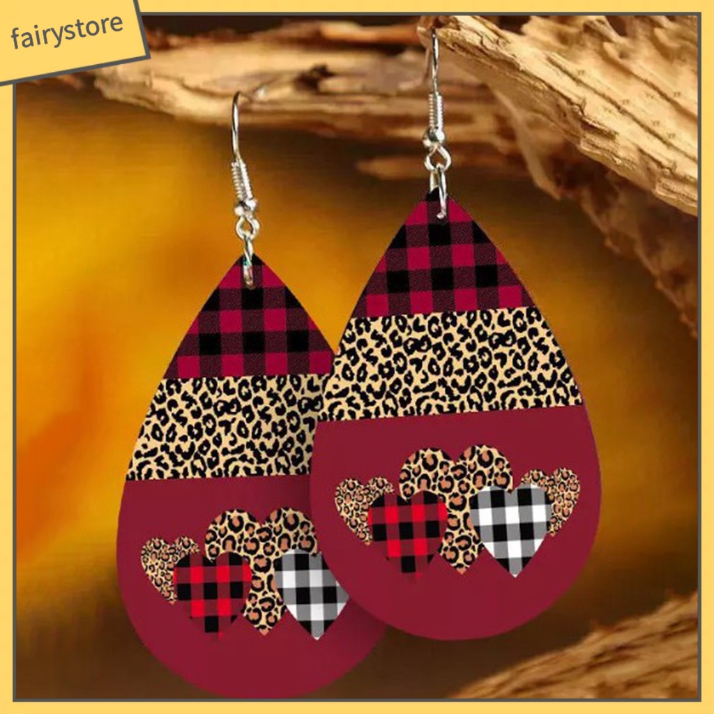 1 Đôi Bông Tai Giả Da Hình Giọt Nước Bằng Thép Không Gỉ