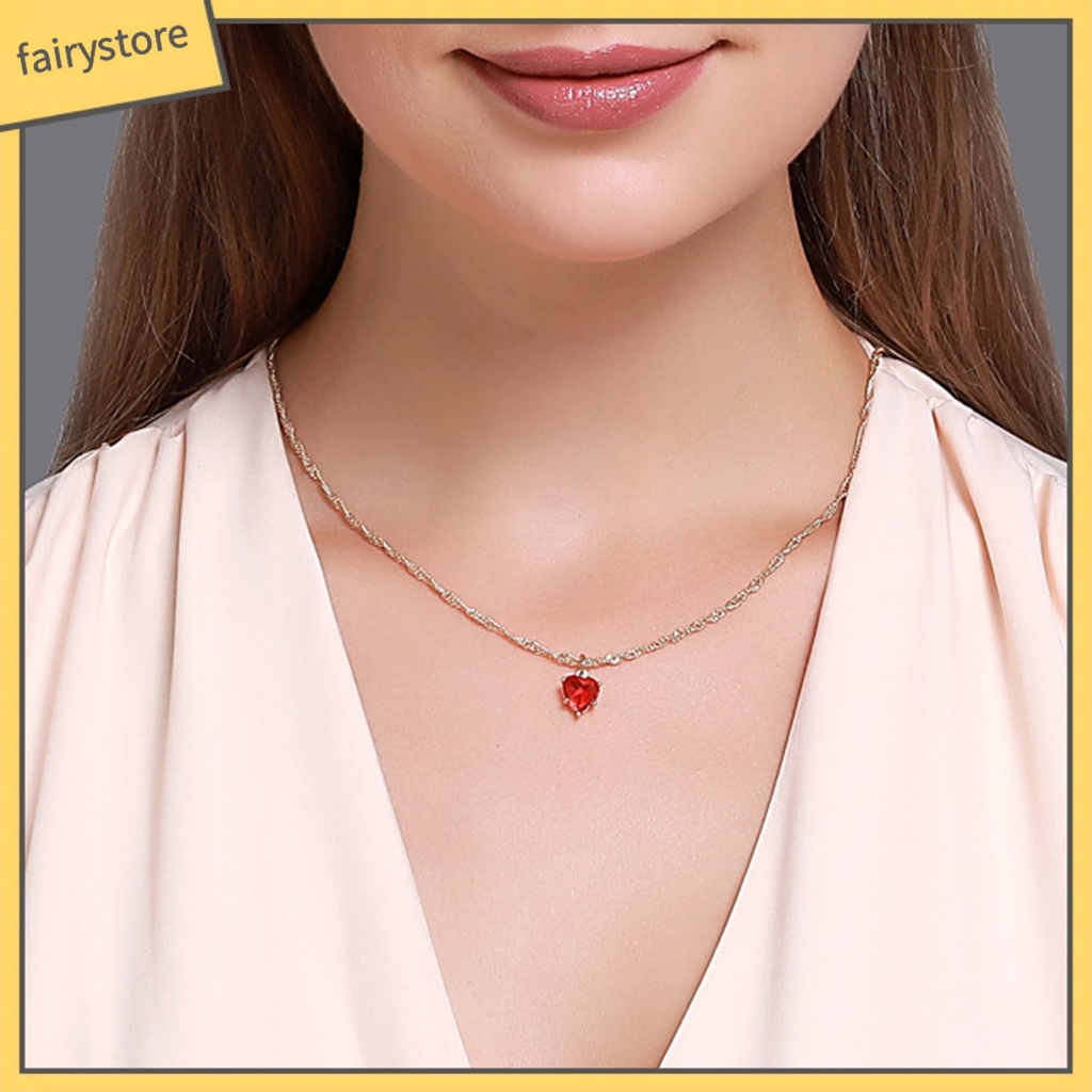 Bộ Vòng cổ + Bông Tai Hình Trái Tim Đính Đá Zircon Lấp Lánh Thời Trang Cho Nữ