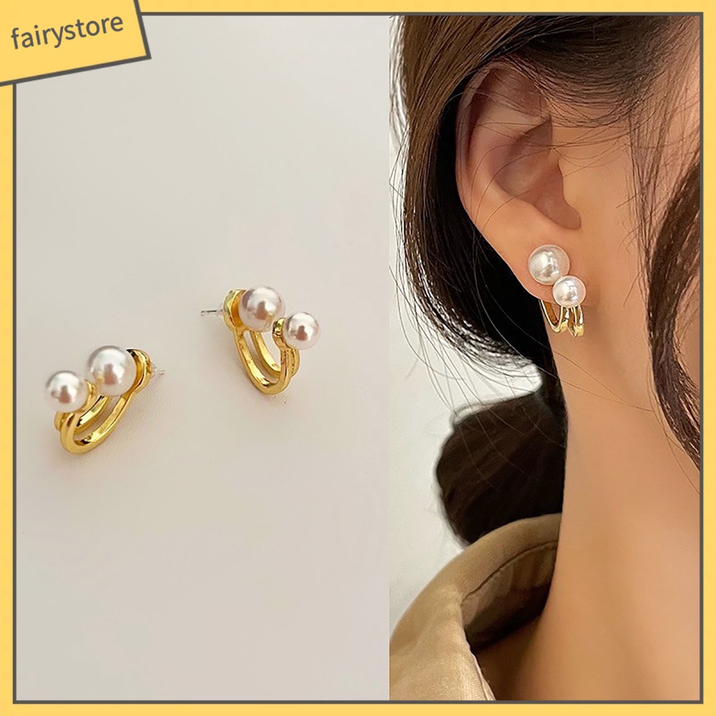 [FRO] 1 Đôi Bông Tai Ngọc Trai Hai Lớp Duyên Dáng Đơn Giản Thích Hợp Làm Quà Tặng