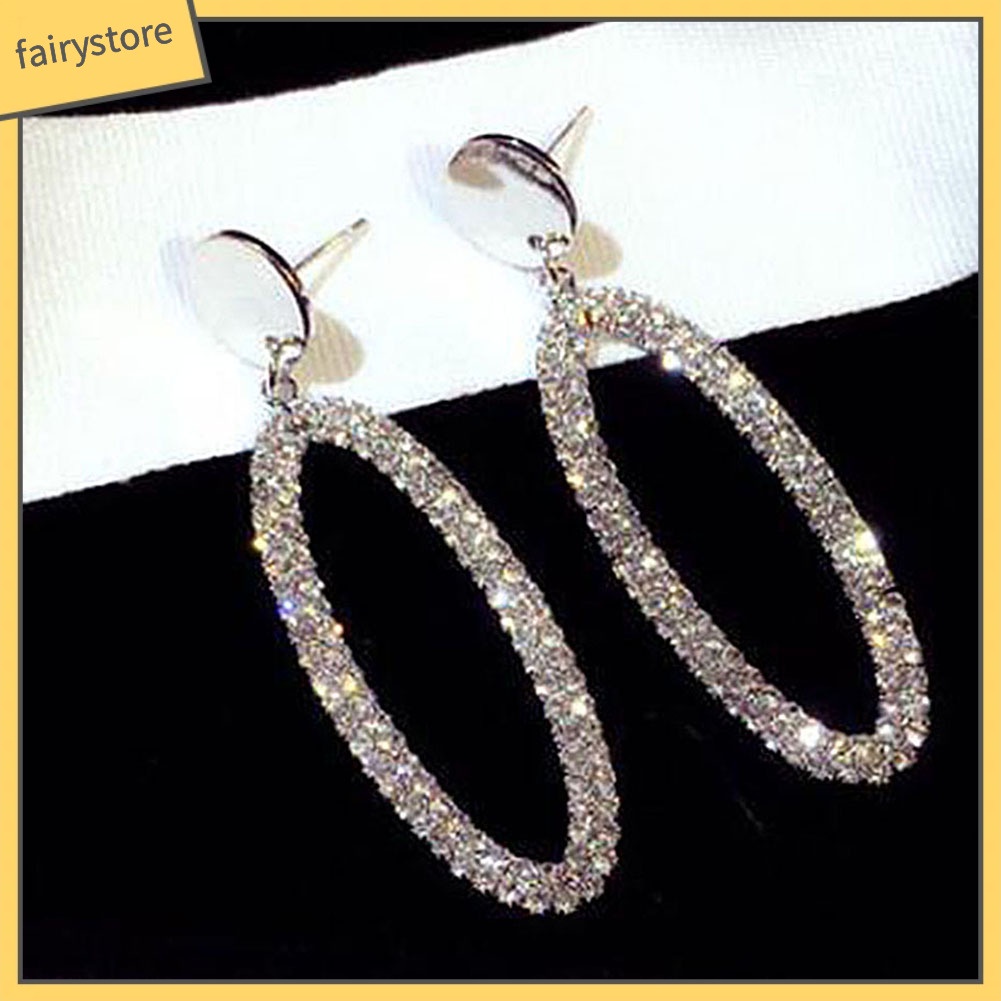 Bông Tai Hình Oval Đính Đá Thời Trang Dành Cho Nữ