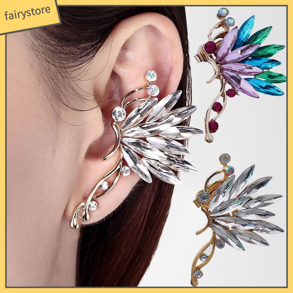 1 Khuyên Kẹp Vành Tai Hình Bướm Đính Pha Lê Giả Nhiều Màu Sắc Lấp Lánh Cho Cô Dâu
