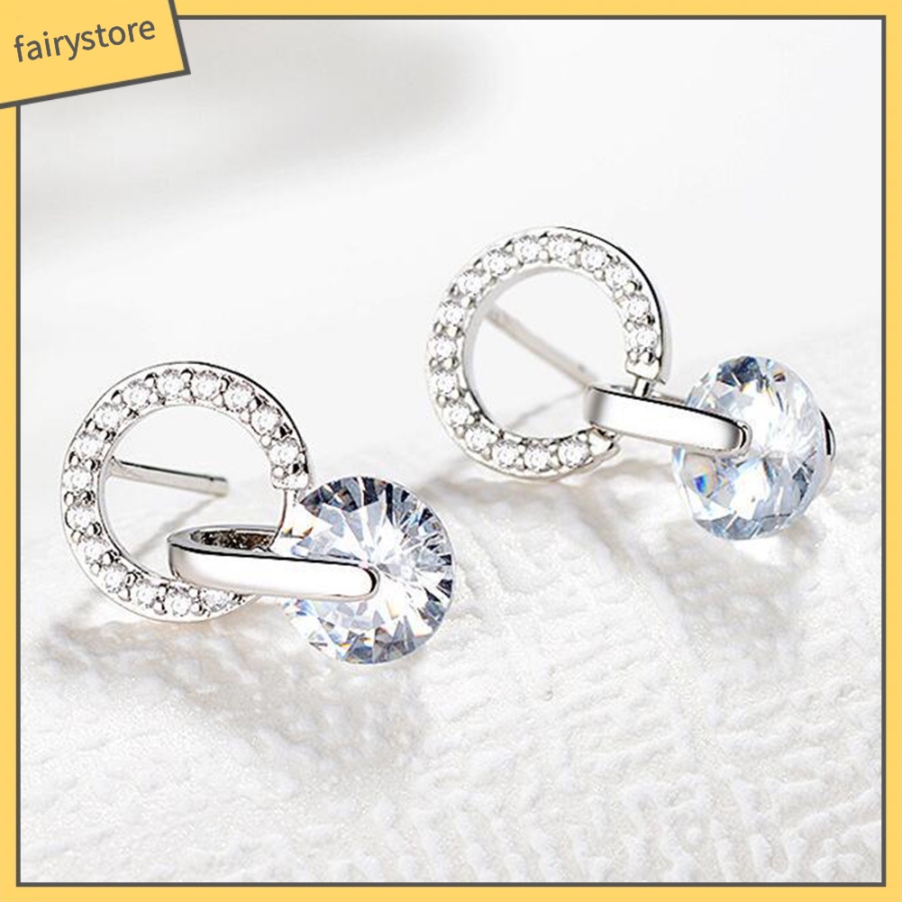 Bông Tai Tròn Đính Đá Zircon Thời Trang Dành Cho Nữ