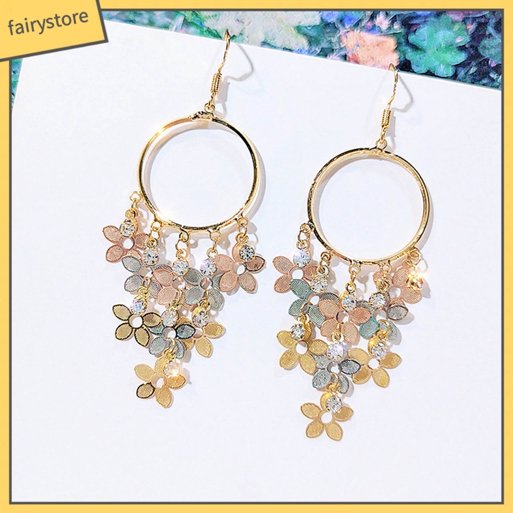 1 Đôi Bông Tai Hình Hoa Đính Đá Zircon Lấp Lánh Phong Cách Bohemian