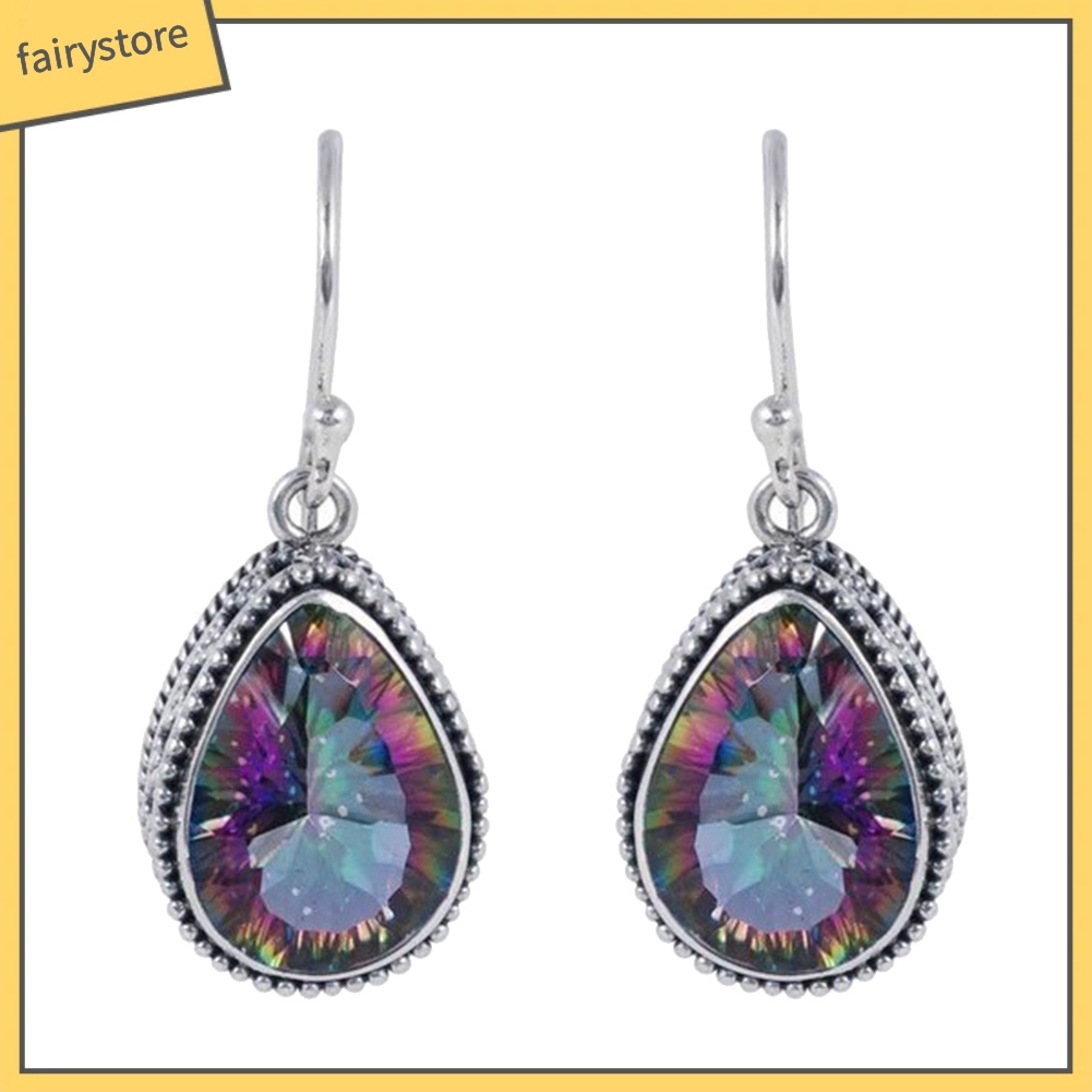 Bông Tai Chuỗi Đính Đá Topaz Giả Hình Giọt Nước Nhiều Màu Thời Trang Cho Nữ