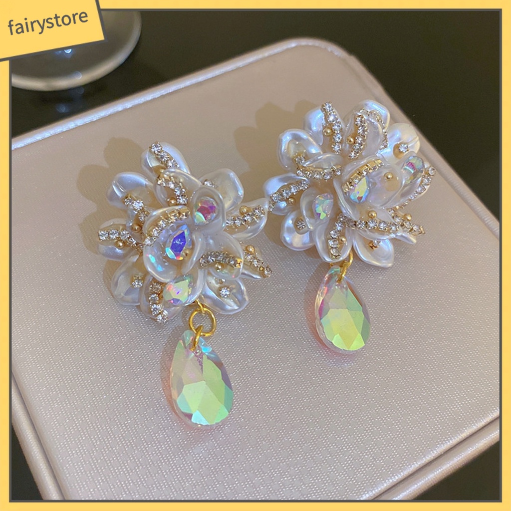 [FRO] 1 Đôi Bông Tai Thả Hình Giọt Nước Đính Kim Cương Giả Lấp Lánh Chống Mài Mòn Trang Trí Thời Trang