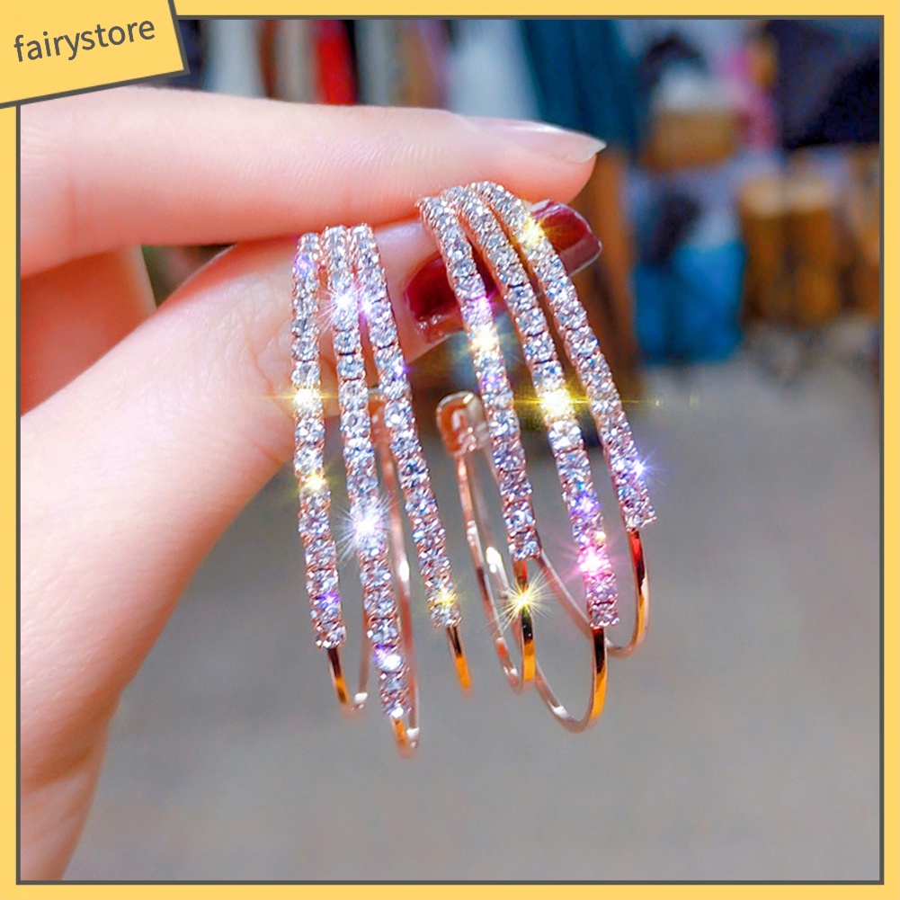 Khuyên Tai Tròn Ba Lớp Đính Đá Tinh Tế Cho Nữ