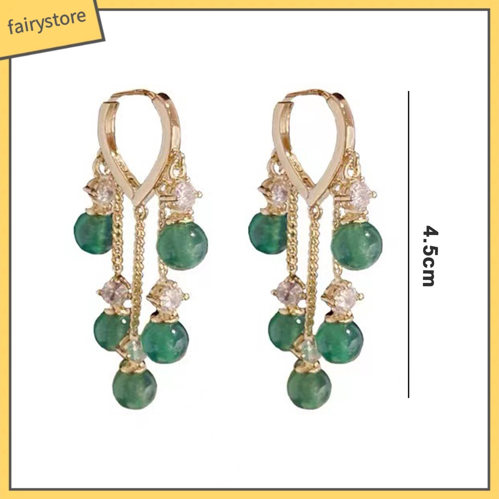 [FRO] 1 Đôi Bông Tai Thời Trang Bắt Mắt Mạ Vàng Ngọc Lục Bảo Tua Rua Đánh Bóng Tinh Tế Màu Xanh Lá Cây Nhân Tạo