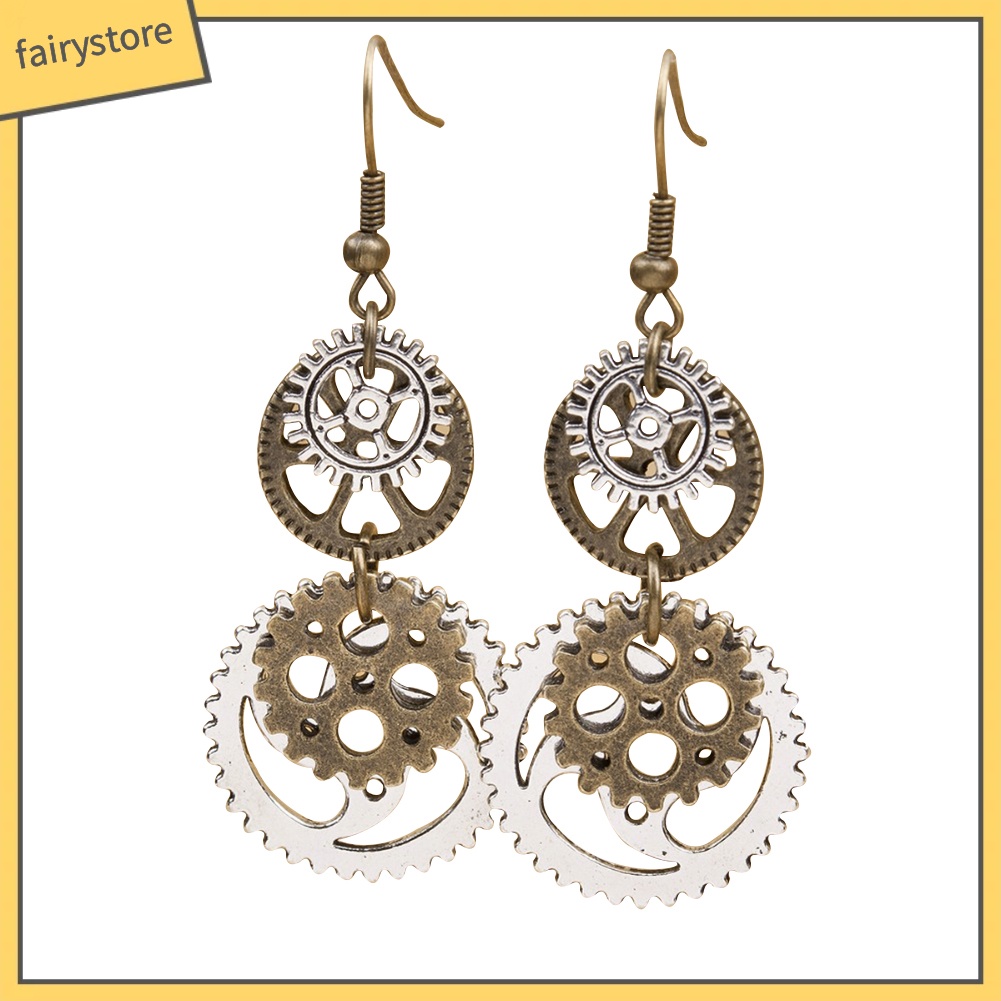 Khuyên Tai Kim Loại Hình Bánh Răng Đôi Phong Cách Steampunk Thời Trang Cho Nữ