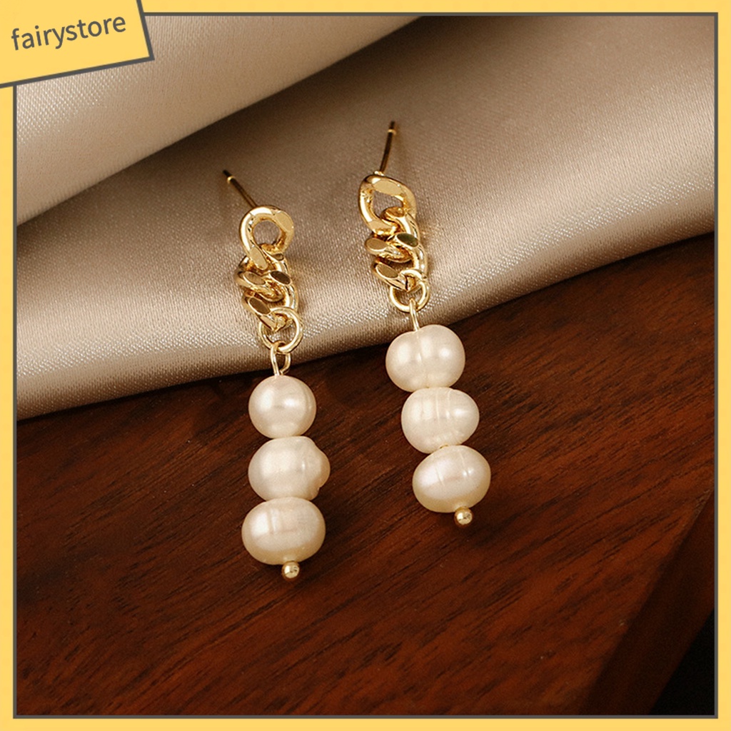 Bông Tai Dáng Dài Đính Ngọc Trai Giả Dễ Thương Cho Nữ