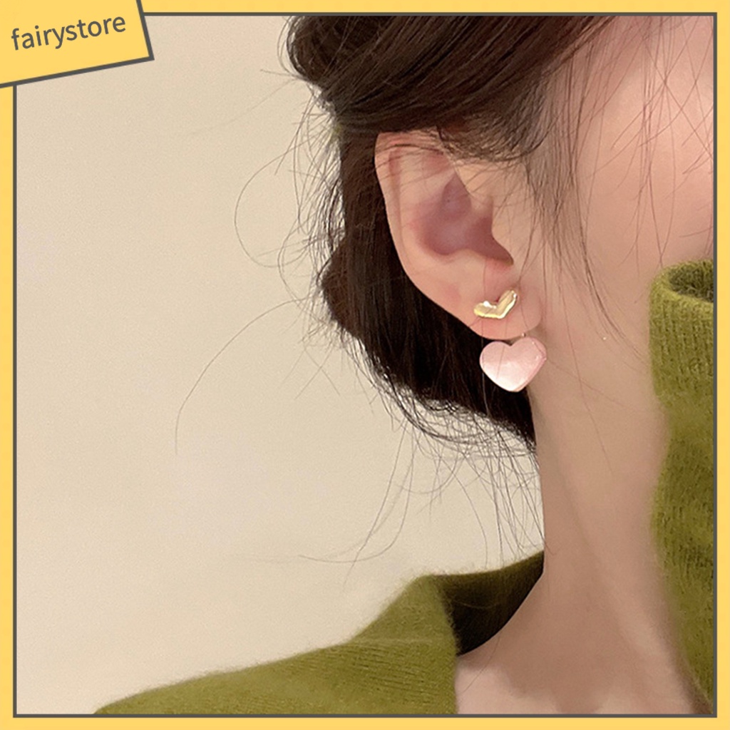 1 Đôi Bông Tai Hình Trái Tim Đính Đá Quý Nhân Tạo Màu Sắc Tươi Sáng Dễ Thương