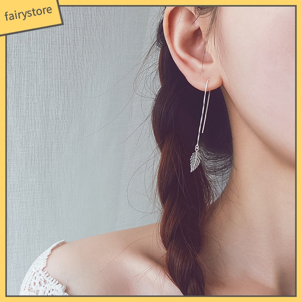 Bông Tai Chuỗi Dài Hình Chiếc Lá Đơn Giản Thời Trang Dành Cho Nữ