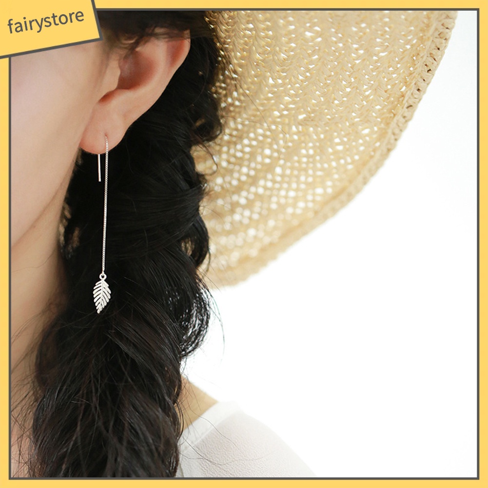 Bông Tai Chuỗi Dài Hình Chiếc Lá Đơn Giản Thời Trang Dành Cho Nữ