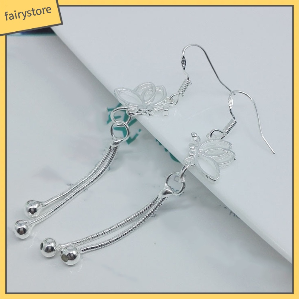 Bông Tai Dáng Dài Hình Bướm Rỗng Phối Tua Rua Thời Trang Dự Tiệc Cho Nữ