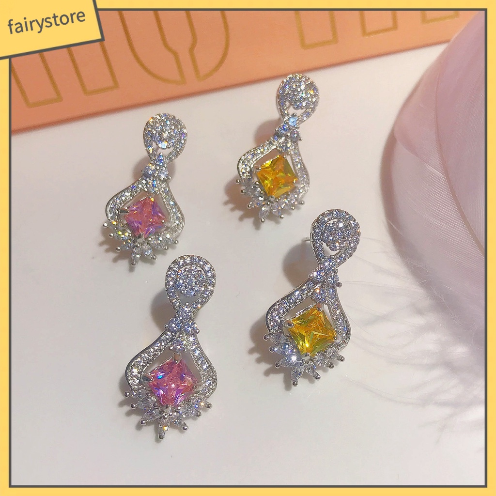 1 Đôi Bông Tai Hình Học Đính Đá Lấp Lánh Dành Cho Nữ