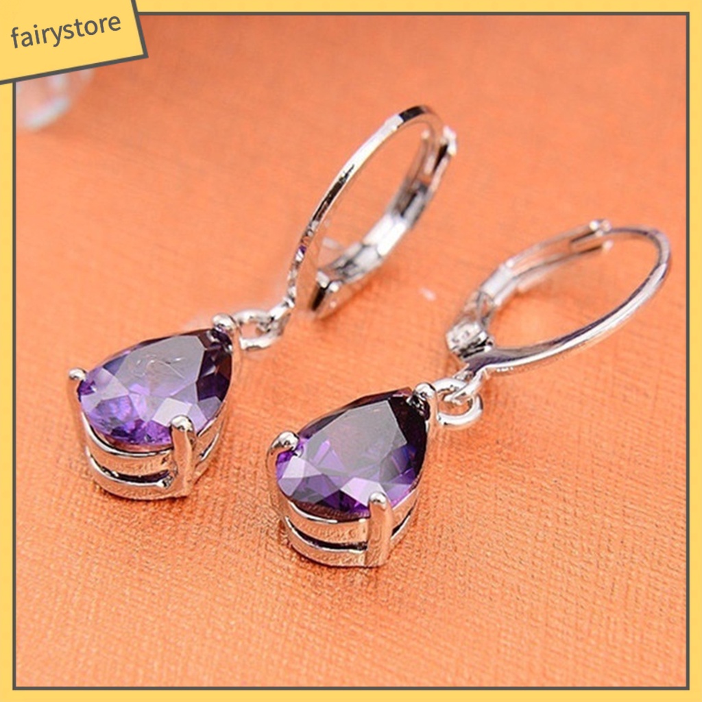 1 Đôi Bông Tai Hợp Kim Hình Giọt Nước Đính Pha Lê Sang Trọng