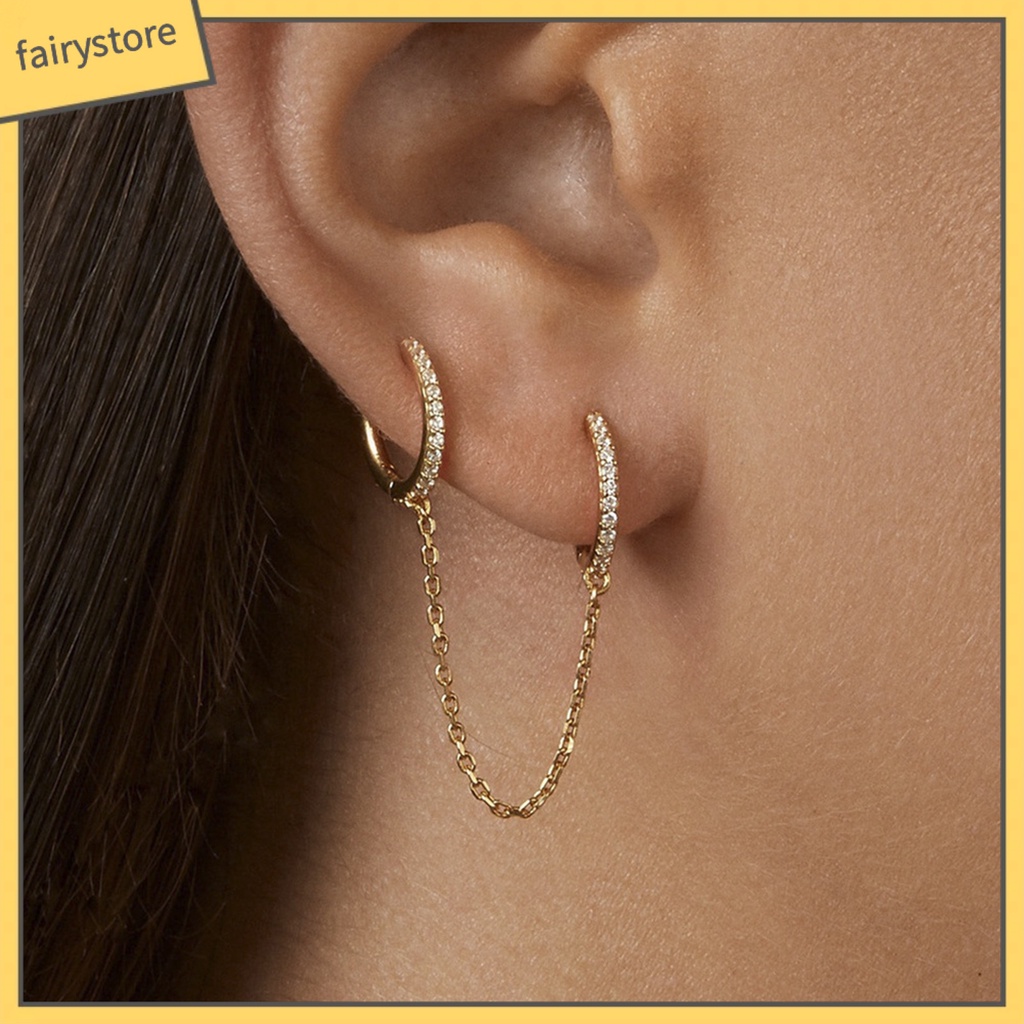 1 Khuyên Tai Chuỗi Đính Đá Lấp Lánh Thời Trang
