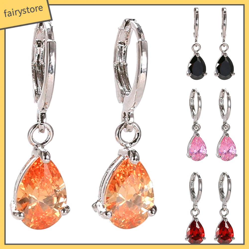 Bông Tai Tròn Đính Đá Zircon Hình Giọt Nước Thời Trang Cho Nữ