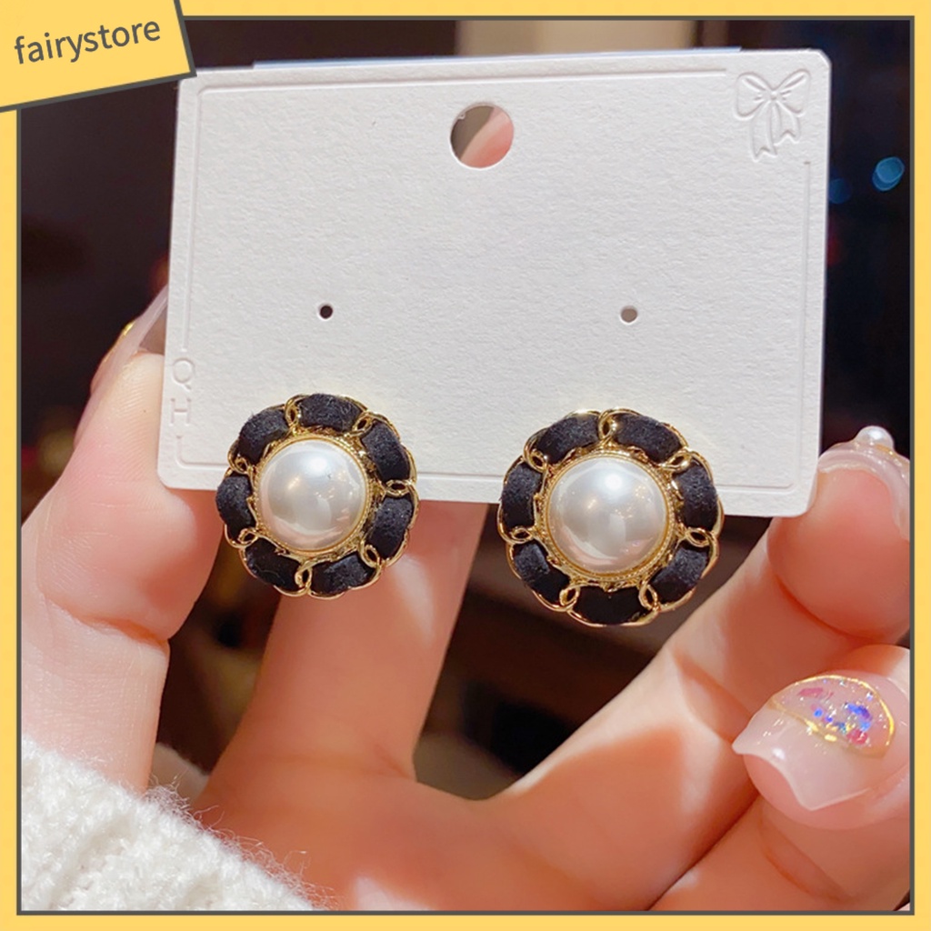 1 Đôi Bông Tai Hình Học Đính Ngọc Trai Nhân Tạo Mạ Điện Thanh Lịch Dành Cho Nữ