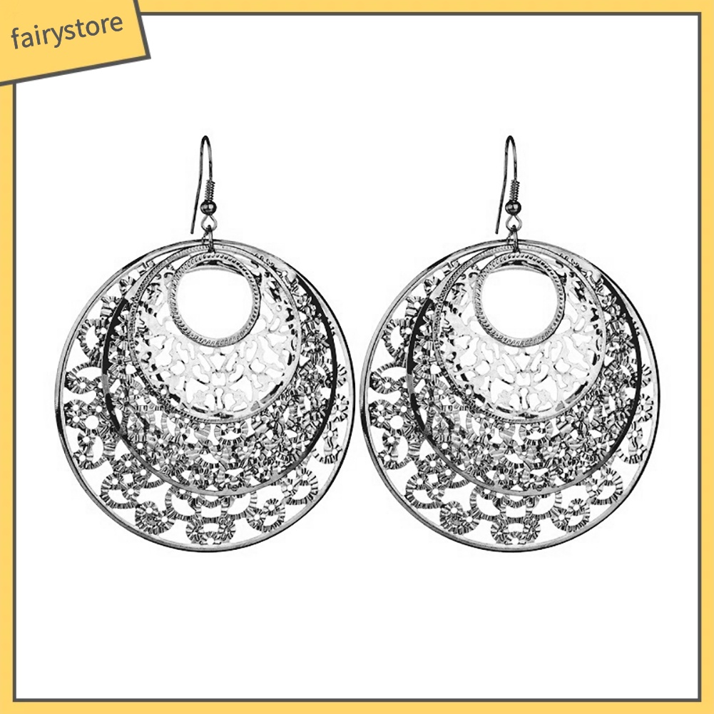 Bông Tai Dạng Móc Hình Tròn Rỗng Họa Tiết Hoa Thời Trang Cho Nữ